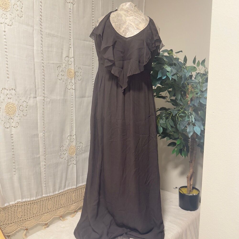 Romantic Minimalist Charcoal Gray Rebecca Taylor Ruffle Maxi Dress